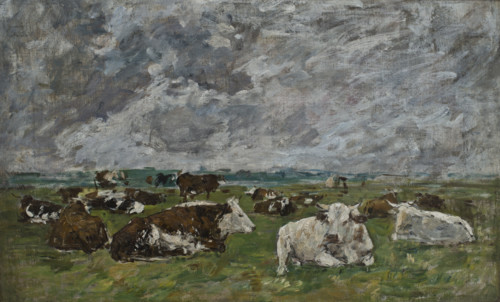 Herd of cows under a stormy sky, 1883-1888. Creator: Eugene Louis Boudin.