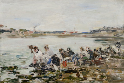 Washerwomen on the banks of the Touques, c1888. Creator: Eugene Louis Boudin.