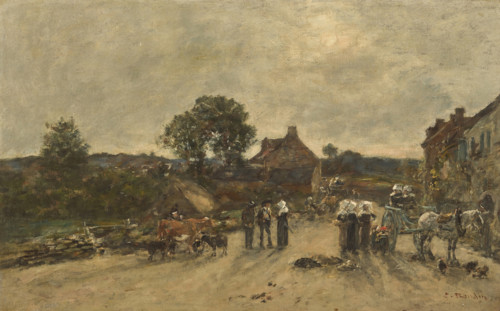 Village road in Brittany, 1870. Creator: Eugene Louis Boudin.
