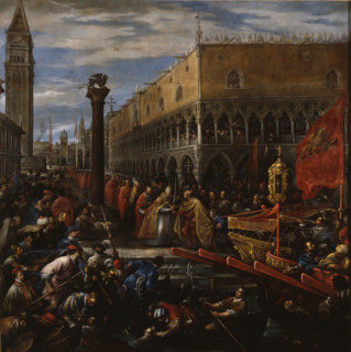 Pope Alexander III giving a Blessed Sword to Doge Sebastiano Ziani, c1590. Creator: Francesco Bassano II.
