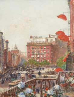 View of Broadway and Fifth Avenue, 1890. Creator: Frederick Childe Hassam.