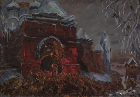 Prologue: the Courtyard of the Novodevichiy Monastery. Stage design for the opera Boris... 1946. Creator: Fyodor Fyodorovsky.