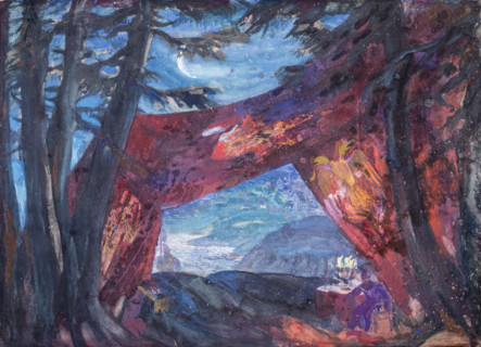 At a camp near the riverside. Stage design for the opera The Pskov Maiden by N.... 1932. Creator: Fyodor Fyodorovsky.