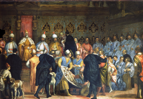 Doge Marino Grimani receives the gifts of the Persian Ambassadors, 1598-1602. Creator: Gabriele Caliari.