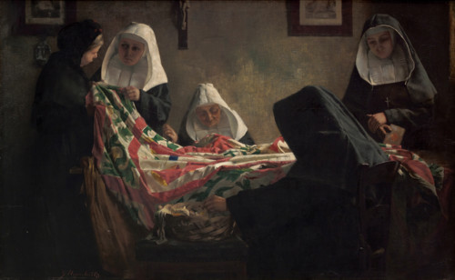 Mending of the Flag of Edegem, 1902. Creator: Georges Nauwelaerts.