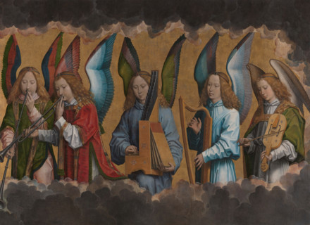 Five angels playing music, 1480s. Creator: Hans Memling.