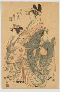 Yosooi of the Matsubaya, kamuro Tomeki and Nioi, 1797. Creator: Hosoda Eishi.