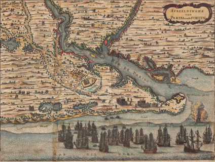 Map of the Rio Paraiba during the Dutch capture of the area around Paraiba in December 1634, 1651. Creator: Jan Janssonius.
