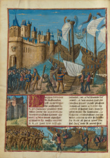 The Landing Louis IX's fleet at Damietta. From "Les Passages d'outremer" by Sébastien Mamerot, 1474. Creator: Jean Colombe.