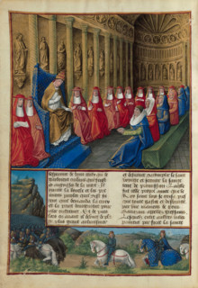 Council of Lyon and excommunication of Frederick II, 1245. From "Les Passages d'outremer"... 1474. Creator: Jean Colombe.