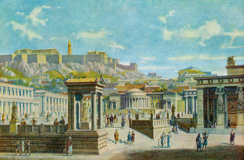 Ancient Athens, with Statue of Pallas-Athene on the Summit (Reconstruction), 1896. Creator: Joseph Buhlmann.