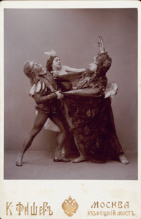 Vera Karalli, Mikhail Mordkin and Alexey Kozlov in the ballet Swan Lake by P. Tchaikovsky, 1906. Creator: Karl August Fischer.