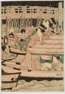 Edo Ryogoku suzumi no zu (Evening at the Ryogoku Bridge in Edo), 1811. Creator: Kikukawa Eizan.