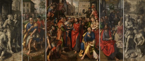 Altarpiece of the Guild of the Minters: the Temple tax, the Tribute money, and The parable... 1601. Creator: Martin de Vos.