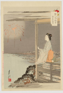 Fireworks in the Distance (The Customs and Manners of Women), 1891. Creator: Ogata Gekko.