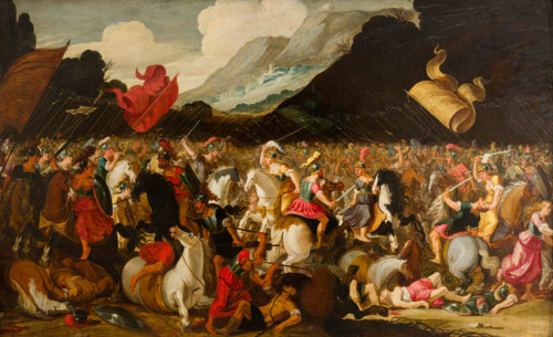 Alexander the Great fights against the Amazons. Creator: Otto Van Veen.