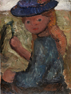 Seated girl with blue hat and flower in her right hand, c1903. Creator: Paula Modersohn-Becker.