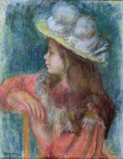 Seated Young Girl in a White Hat, 1884. Creator: Pierre-Auguste Renoir.