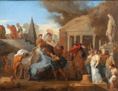 Lucius Albinus giving up his chariot to the vestals during the sack of Rome in 390 B.C.  Creator: Sébastien Bourdon.