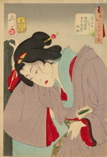 Thirty-Two Aspects of Women: Dangerous - Habits of a modern geisha of the Meiji era, 1888. Creator: Tsukioka Yoshitoshi.