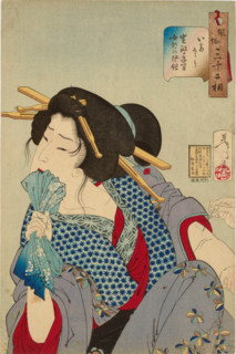 Thirty-Two Aspects of Women: Painful - Habits of a prostitute of the Kansei era, 1888. Creator: Tsukioka Yoshitoshi.