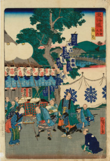 Tsurumi, from the series "Scenes of Famous Places along the Tokaido Road", 1863. Creator: Utagawa Hiroshige II.