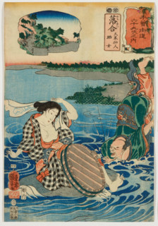 Ochiai: Kume Sennin and the Washerwoman, from the series "Sixty-nine Stations of the... 1852. Creator: Utagawa Kuniyoshi.
