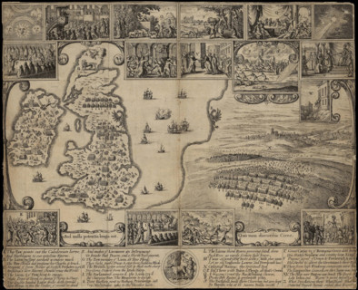 Map of England and view of Prague with scenes of the beginning of the Civil War, c1659. Creator: Wenceslaus Hollar.