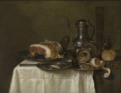 Still life with ham and bread, 1649. Creator: Willem Claesz. Heda.