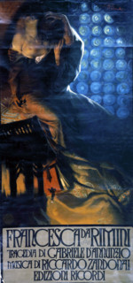 Poster for the opera "Francesca da Rimini" by Riccardo Zandonai, 1914. Creator: Palanti, Giuseppe (1881-1946).