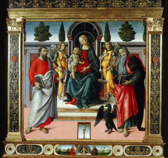 Madonna and Child Enthroned with Angels and Saint Bartholomew and Saint John the Evangelist. Creator: Maestro di Santo Spirito (Agnolo di Domenico del Mazziere) (1466-1513).
