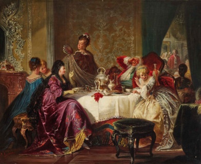 Münchhausen, telling his stories to the ladies. Creator: Gaisser, Max (1857-1922).