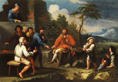 Italian countrymen playing ring toss, 18th century. Creator: Monaldo, Paolo (1725-1780).