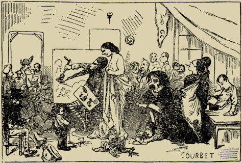 Caricature on Courbet's "The Artist's Studio", 1855. Creator: Quillenbois (Charles Marie de Sarcus) (1821-1867).