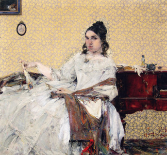 Portrait of Nadezhda Sapozhnikova, 1916. Creator: Feshin (Fechin), Nicolai Ivanovich (1881-1955).