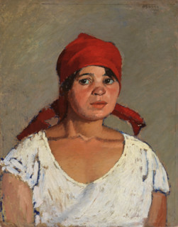 The Red Headscarf, 1921. Creator: Ghiglia, Oscar (1876-1945).