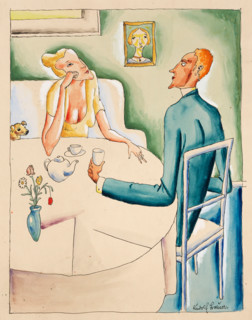 Couple drinking tea, before 1920. Creator: Bauer, Rudolf (1889-1953).