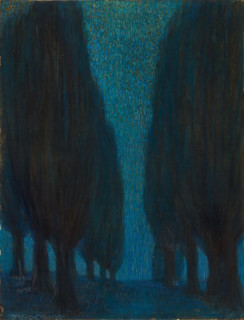Cypresses in the evening (Notturno), 1909. Creator: Oppi, Ubaldo (1889-1942).