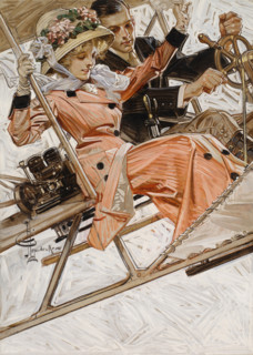 First Airplane Ride, 1909. Creator: Leyendecker, Joseph Christian (1874-1951).