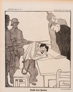 Trotsky learns to write (Treaty of Brest-Litovsk). From: "Youth", 1918, No. 10 Creator: Rieth, Paul (1871-1925).