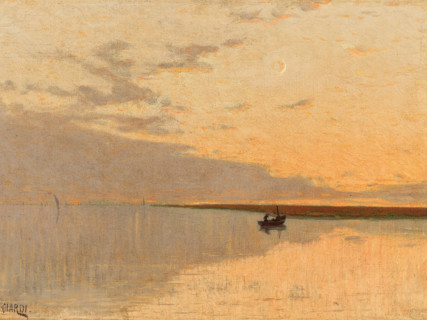 Barca al tramonto (Boat at sunset, Venice). Creator: Ciardi, Guglielmo (1842-1917).