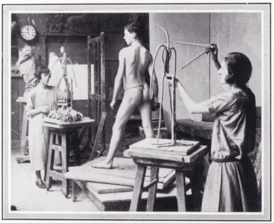 Photo from 'The Sphere' of female RA students working from life in the Sculptors' room at..., c1925. Creator: Unknown.