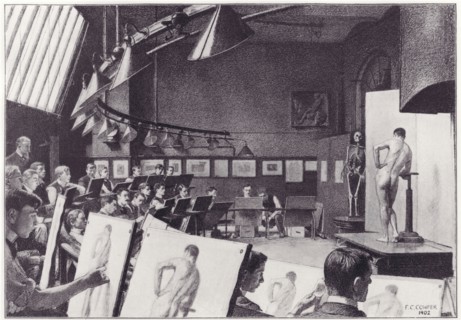 'Present-day life class of the Royal Academy', 1902. Creator: Frank Cadogan Cowper.
