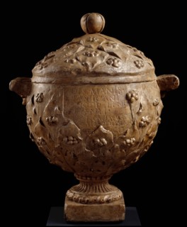 Cast of cinerary urn inscribed for  L. Rasticanus Eu.odes? by mother Rasticana, (19th century?). Creator: Unknown.