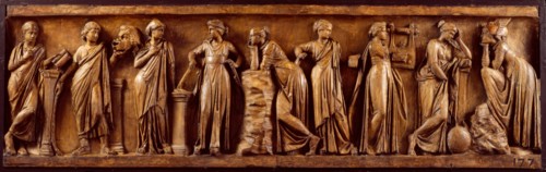 Cast of front panel of Roman sarcophagus of the Muses, late 18th cent Creator: Unknown.