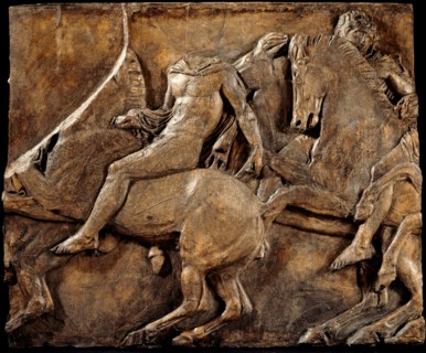 Cast of slab of riders from North frieze of Parthenon (figures 113-114, Slab XLI =Michaelis XXXVI). Creator: Unknown.