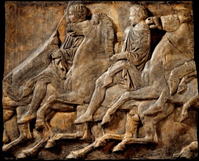 Cast of slab of riders from North frieze of Parthenon (figures 116-117, Slab XLII..., 19th century. Creator: Unknown.