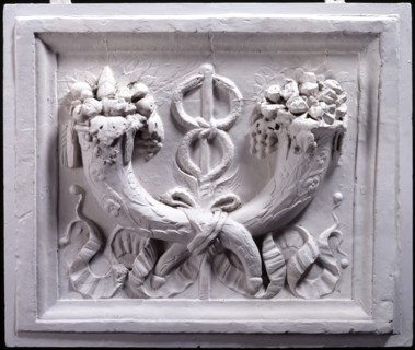Relief panel with two cornucopias and the caduceus of Mercury, (19th century?). Creator: Unknown.
