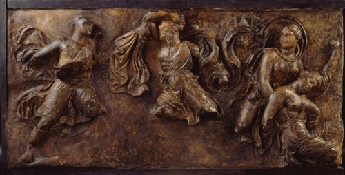 Amazon fighting with a Greek and wounded Amazon supported by companion, 1819. Creator: Unknown.