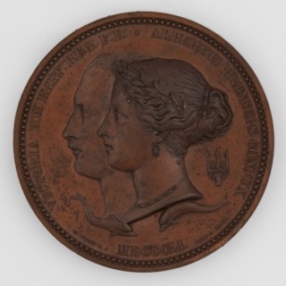 Prince Albert and Queen Victoria, bronze commemorative medal of the Great Exhibition of 1851.  Creator: William Wyon.